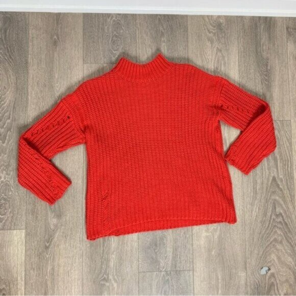 Revolve Lovers and Friends Women’s Sweater Chunky Knit Shredded Distressed Red - Picture 2 of 11